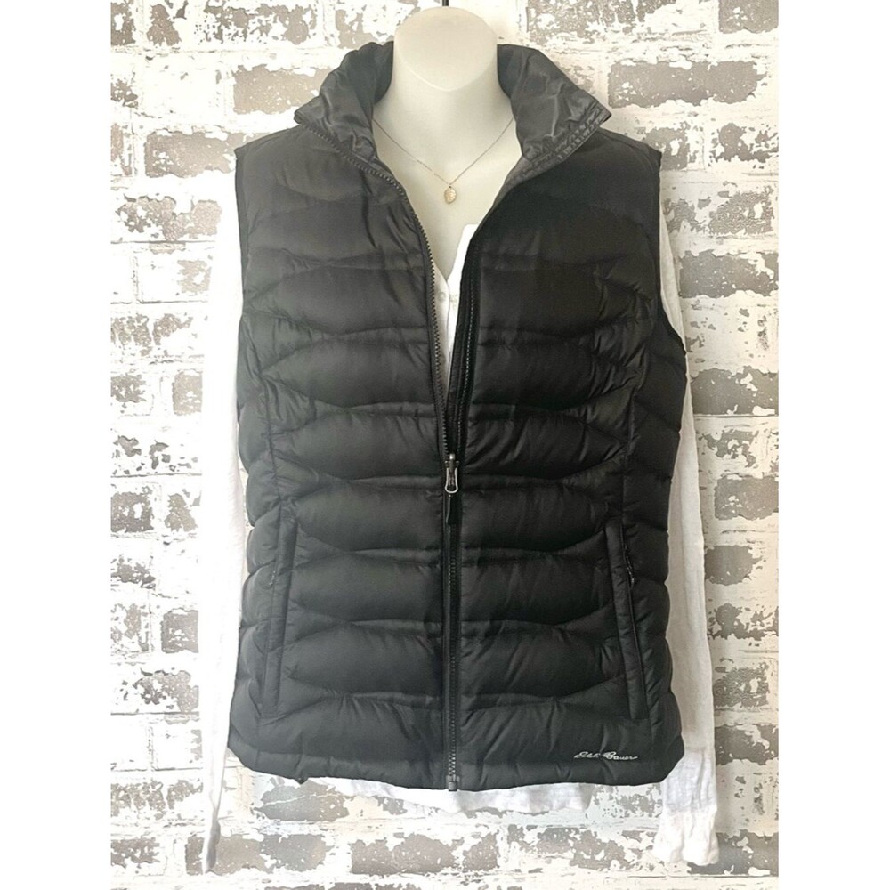 Eddie Bauer Black Down Puffer Vest Women’s Medium Lightweight Quilted Zip